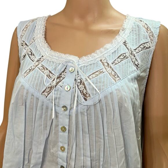 Eileen West Cotton Maxi Nightgown XL Blue Coquette Cottagecore Ruffle Prairie - Picture 2 of 9